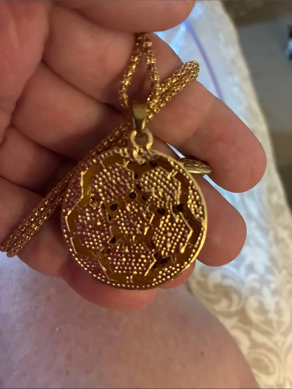Gold-Tone Red & Black Crystal Soccer Pendant Necklace